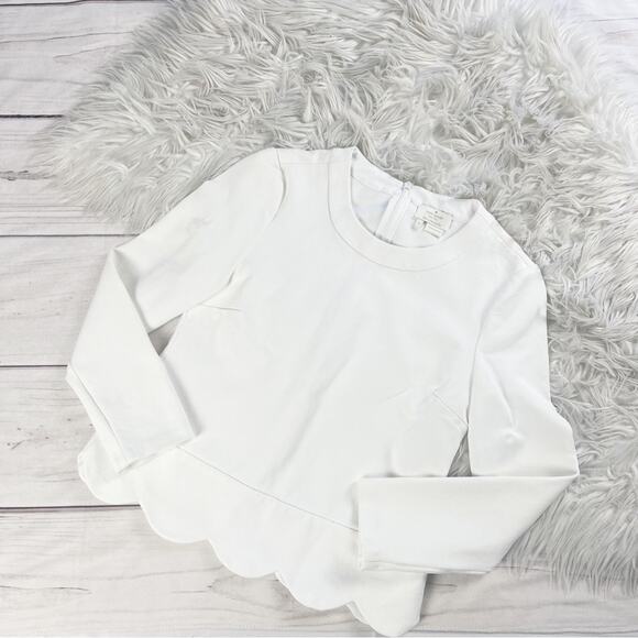 Kate Spade Women's Scalloped Long Sleeve Cropped Sweater in White Size 0 - Picture 3 of 6